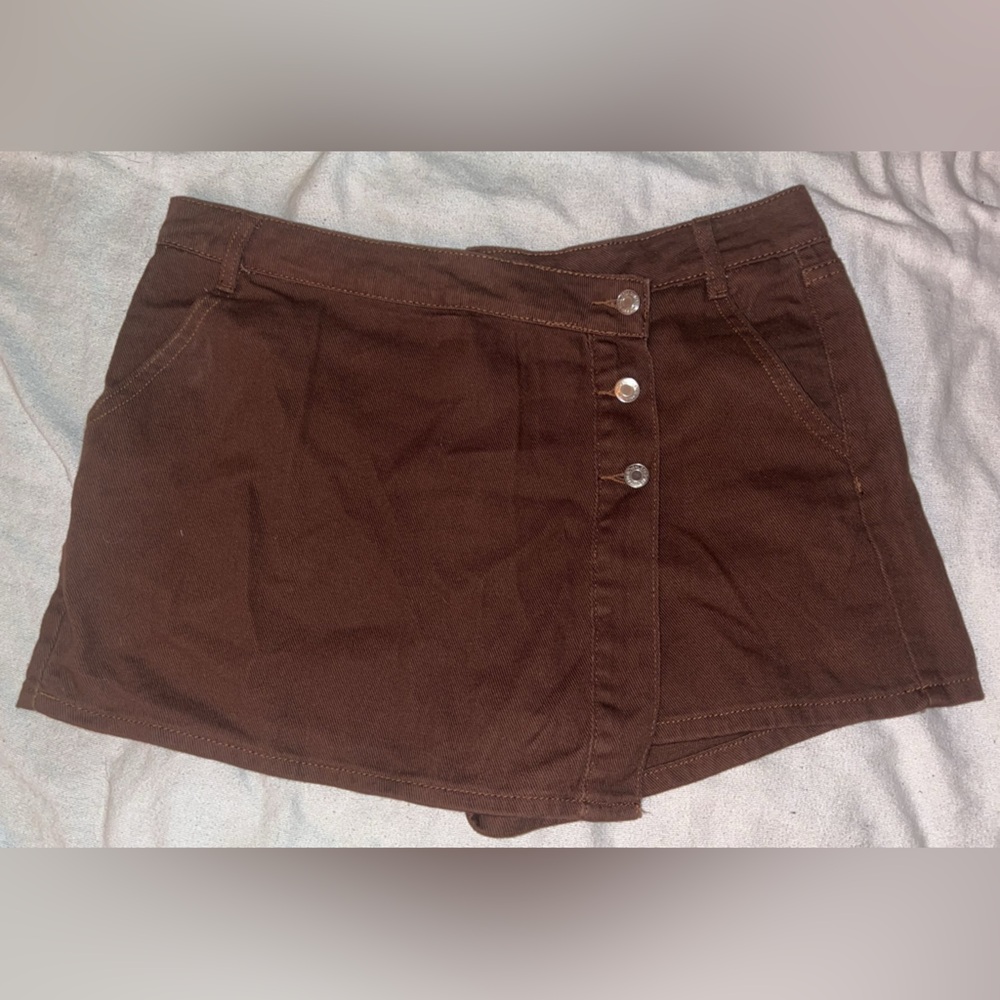 Brown Button-Front Skort